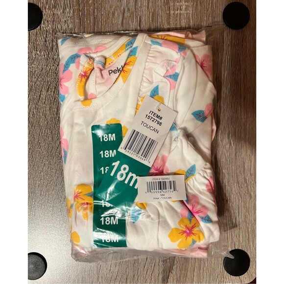 Girls Outfit 18 Months Set 4 Pieces Pink Blue Green Toucan Bird Tropical 18M - Picture 6 of 6